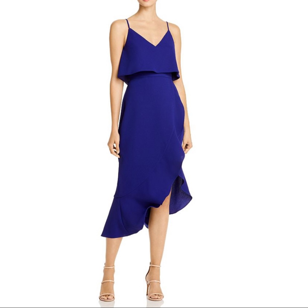 Aqua Navy Ruffle Hi-Low Cocktail Dress